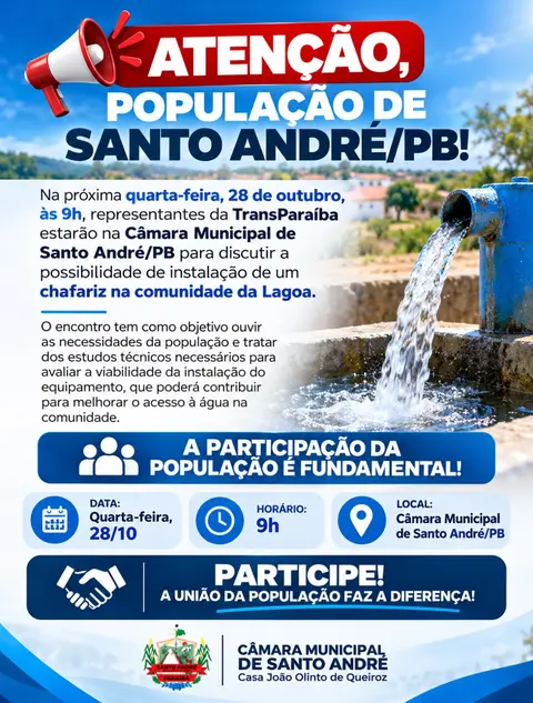 📢 ATENÇÃO, POPULAÇÃO DE SANTO ANDRÉ/PB!💧