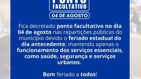 Ponto facultativo é decretado em 04 de agosto pelo aniversário da Paraíba