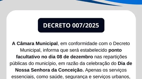 Ponto Facultativo em 8 de Dezembro Celebra Dia de Nossa Senhora da Conceição