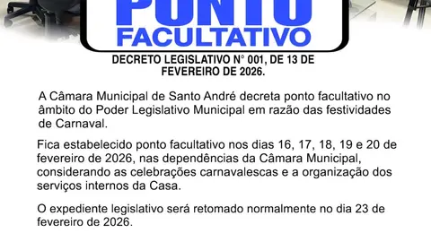 Câmara de Santo André decreta ponto facultativo para o Carnaval 2026