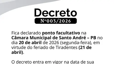 Câmara de Santo André decreta ponto facultativo antes de Tiradentes