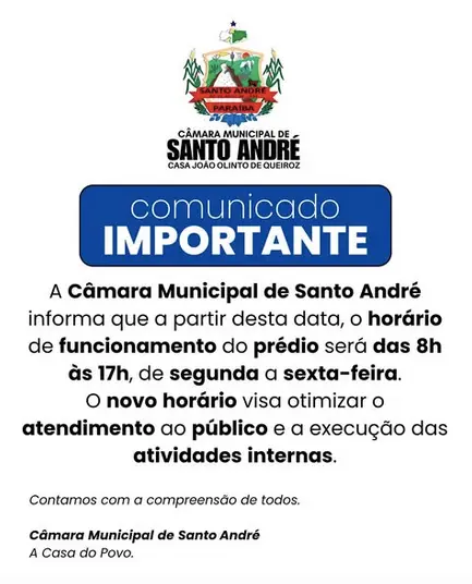 Comunicado da Câmara Municipal de Santo André
