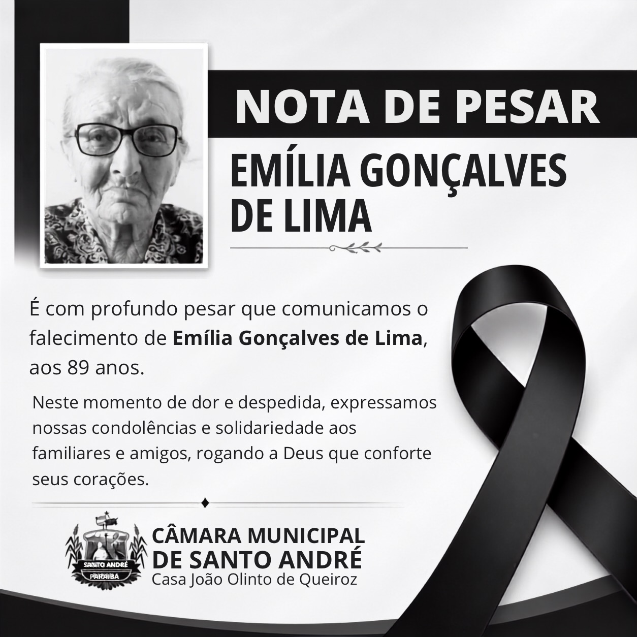 É com profundo pesar que comunicamos o falecimento de Emília Gonçalves de Lima, aos 89 ...